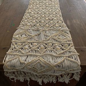ANTHROPOLOGIE Macramé Gold Brushed 91” Table Runner